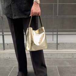 新色「長財布が横に入る♡本革ミニマルバッグ」ゴールド　ワンハンドルバッグ ミニバッグ 2枚目の画像