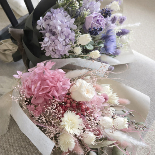 小花が優しいドライフラワースワッグ ブーケ ピンク パープル 誕生日