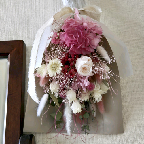 小花が優しいドライフラワースワッグ ブーケ ピンク パープル 誕生日