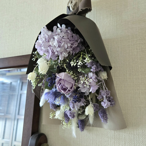 ドライフラワースワッグ 優しい小花の華やかな花束 ブーケ パープル紫