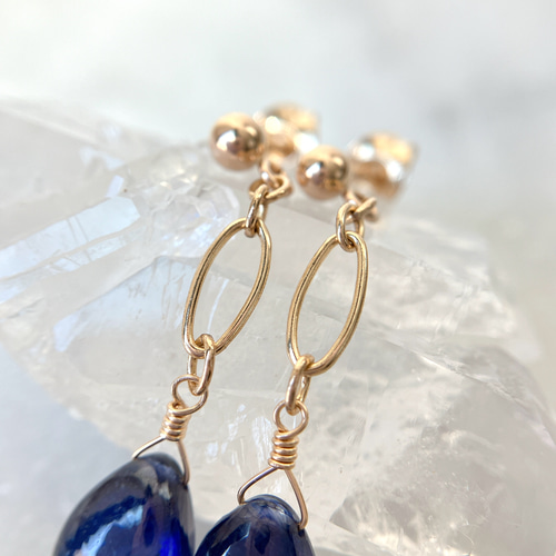 現品】14kgf✳︎ブルーサファイアのペアシェイプピアス/イヤリング 