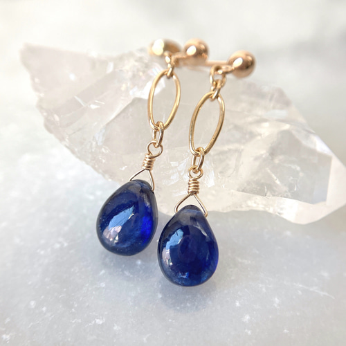 現品】14kgf✳︎ブルーサファイアのペアシェイプピアス/イヤリング 