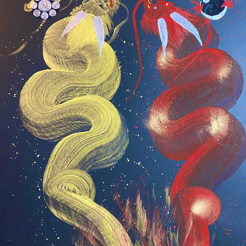 一筆龍 原画 額装品 昭和 開運縁起物 アート インテリア 一筆龍 原画 額装品 昭和 開運縁起物 アート インテリア 一筆龍