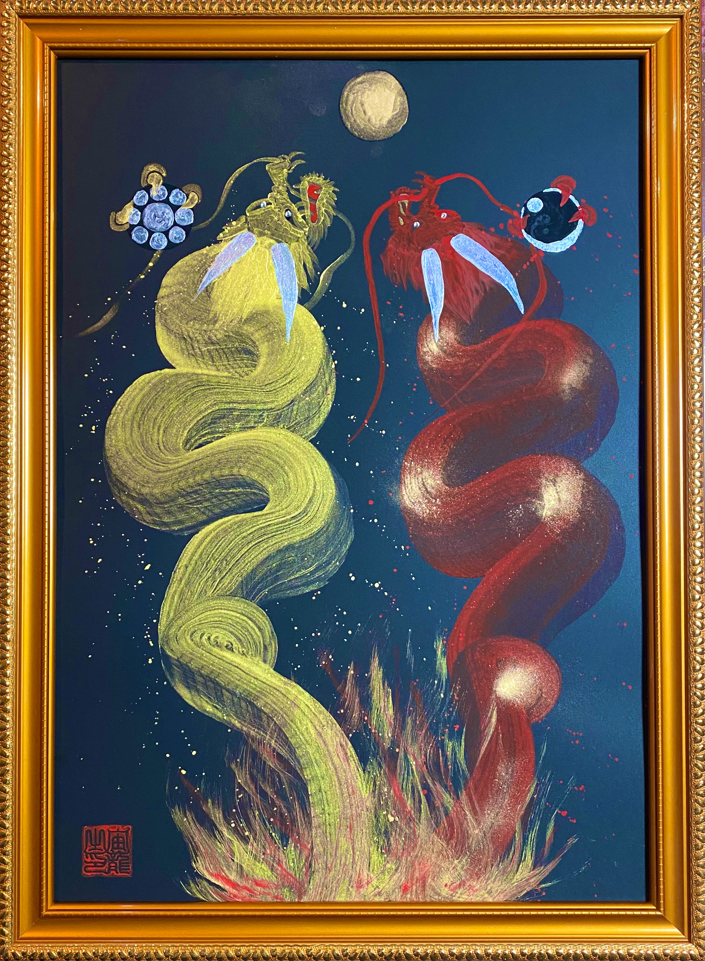 美術品 アンティーク 『清趣』富士風景画　額入り 駿介 油彩画 【真作】龍