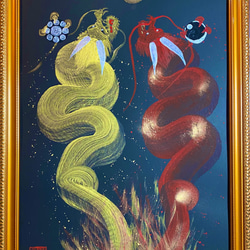 一筆龍 原画 額装品 昭和 開運縁起物 アート インテリア 一筆龍