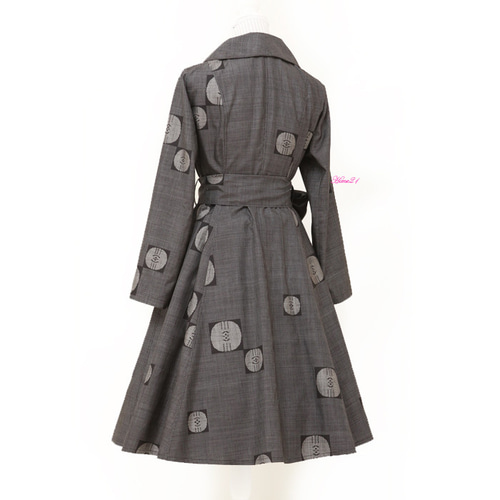 大島紬】プリンセスラインの優雅なコートワンピース(グレー系5マルキ