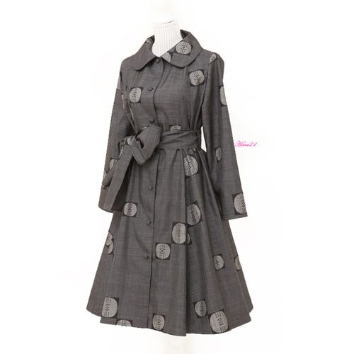 大島紬】プリンセスラインの優雅なコートワンピース(グレー系5マルキ