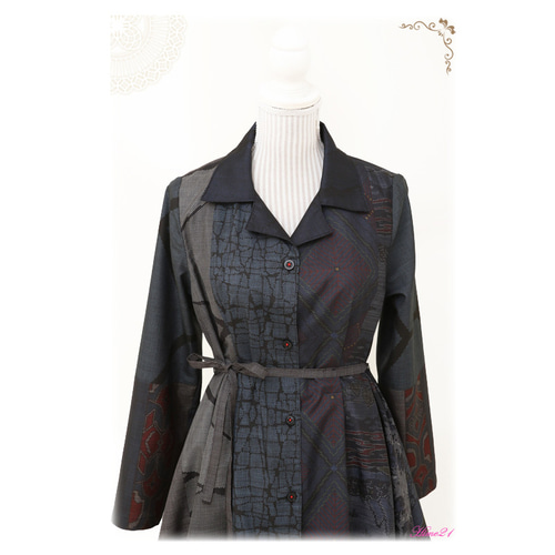 大島紬多種】個性派☆前後左右非対称の変形シャツワンピース