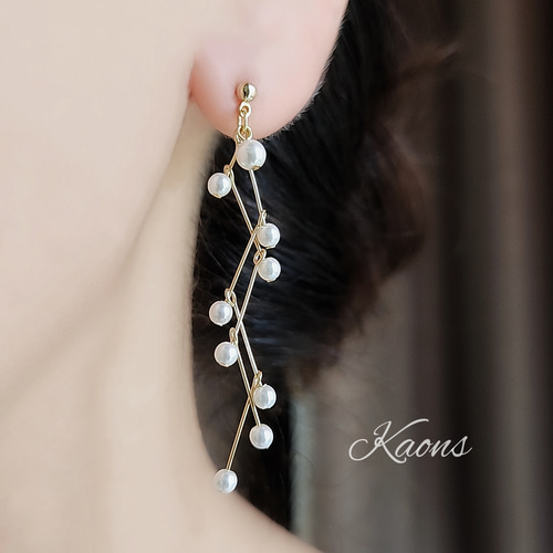 スワロフスキーパール /ピアス/イヤリング/ダブル ジグザグピアス  