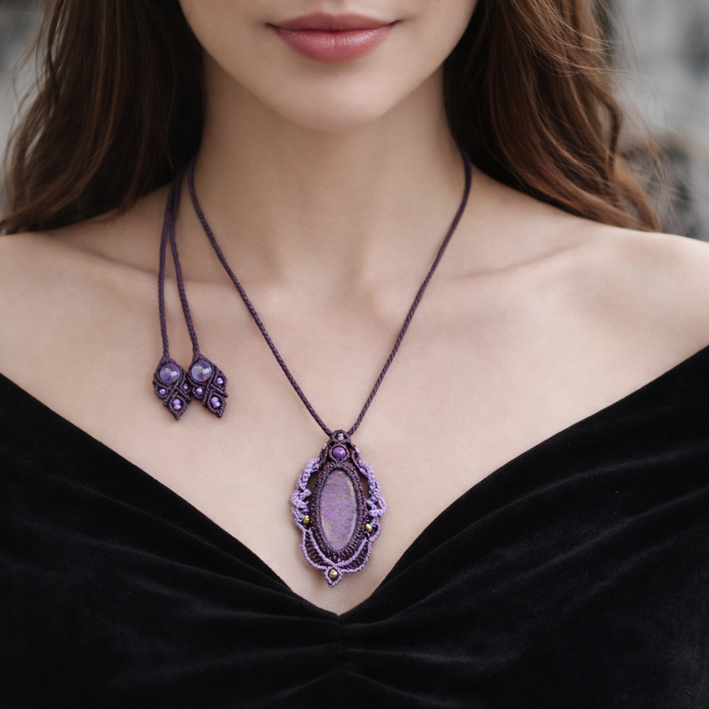 レア★友を見出す紫の魔石『スティヒタイト』マクラメ編トップネックレス3