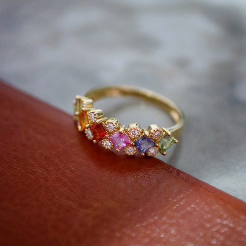 ファンシーカラーサファイアリングk18 指輪・リング パール大好き(購入