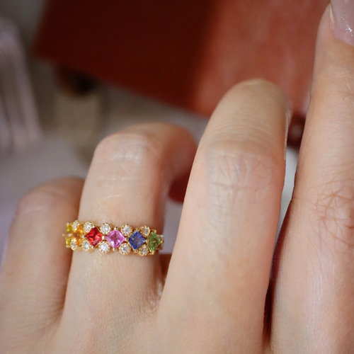 ファンシーカラーサファイアリングk18 指輪・リング パール大好き(購入