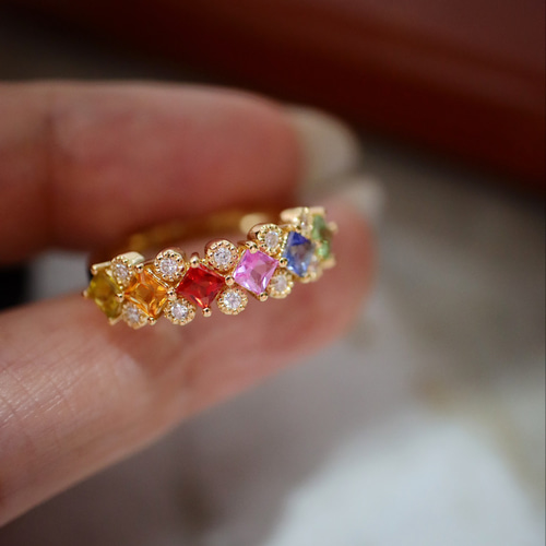 ファンシーカラーサファイアリングk18 指輪・リング パール大好き(購入