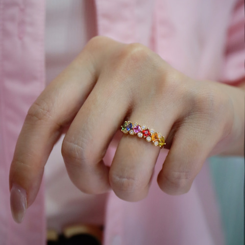 ファンシーカラーサファイアリングk18 指輪・リング パール大好き(購入