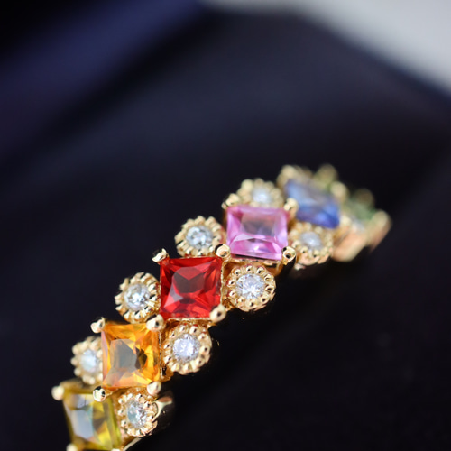 ファンシーカラーサファイアリングk18 指輪・リング パール大好き(購入