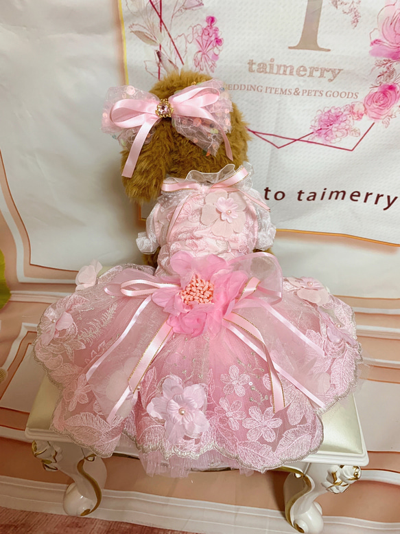 早割クーポン！ 犬猫うさちゃん服 王道が可愛い♡お花のPink色ドレス ペット服 犬服・アクセサリー