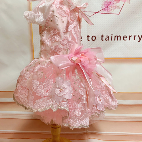 犬猫うさちゃん服 王道が可愛い♡お花のPink色ドレス ペット服