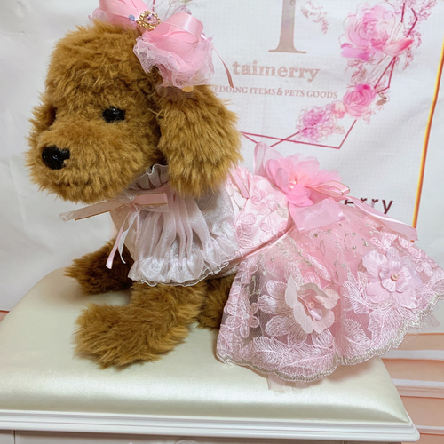 犬猫うさちゃん服 王道が可愛い♡お花のPink色ドレス ペット服