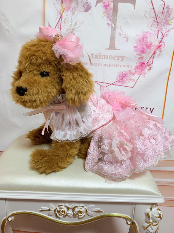 犬猫うさちゃん服　王道が可愛い♡お花のPink色ドレス 13枚目の画像