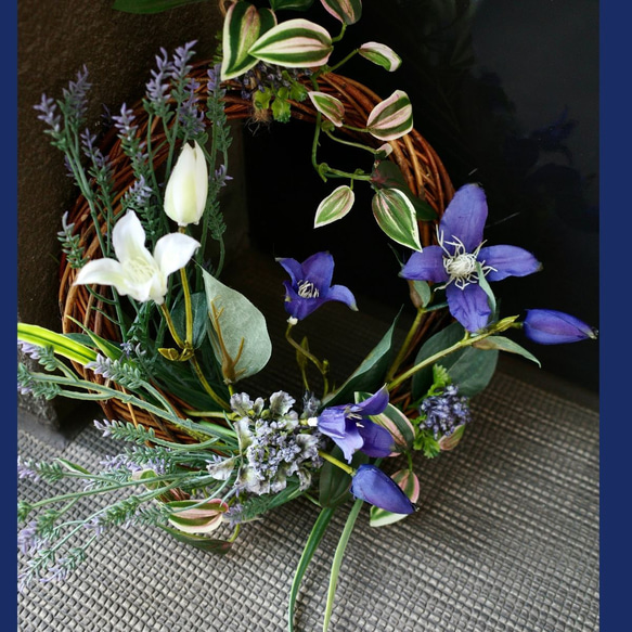 桔梗とラベンダーのドアリース 和 母の日ギフト ラベンダー 造花 紫 ギフト キキョウ 和室インテリア 和風 雑貨 2枚目の画像