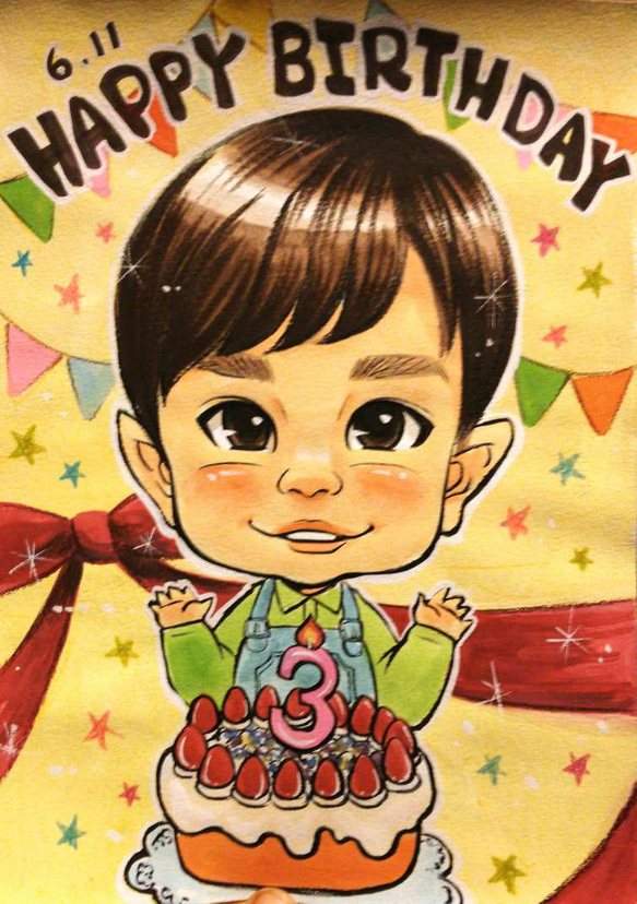 こどもの日、お誕生日❤︎お祝い似顔絵イラストオーダー 似顔絵 プレゼント 誕生日 こどもの日 可愛い 記念日 お祝い