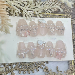 サイズオーダー♡ワンホンレースネイルチップ　ピンクベージュ size order nailtip 2枚目の画像