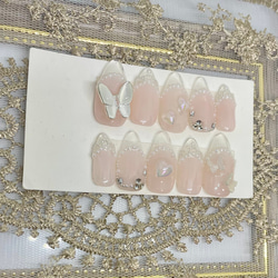 サイズオーダー♡ クリアフレンチワンホンネイルチップ　ピンクベージュ size order nailtip 2枚目の画像