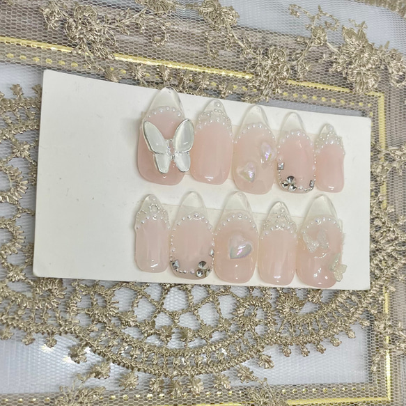 サイズオーダー♡ クリアフレンチワンホンネイルチップ　ピンクベージュ size order nailtip 2枚目の画像