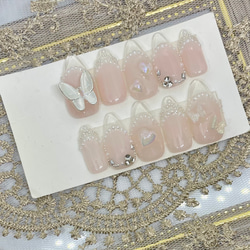 サイズオーダー♡ クリアフレンチワンホンネイルチップ　ピンクベージュ size order nailtip 1枚目の画像