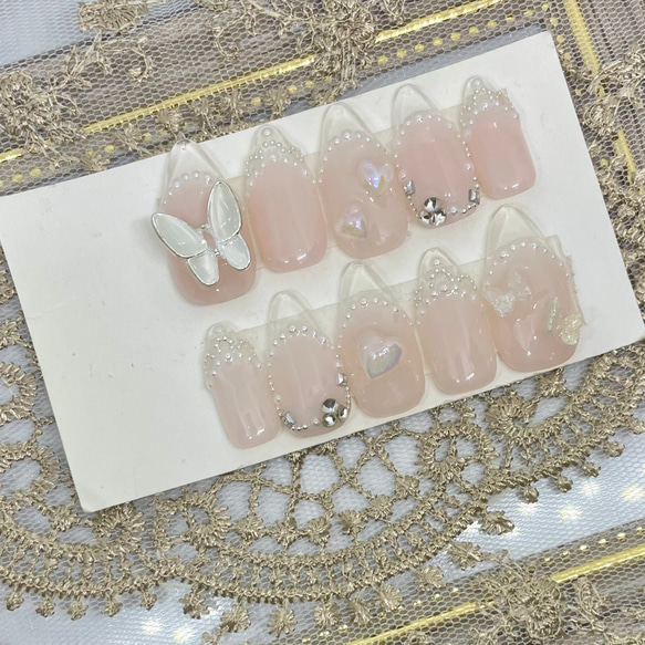 サイズオーダー♡ クリアフレンチワンホンネイルチップ　ピンクベージュ size order nailtip 1枚目の画像