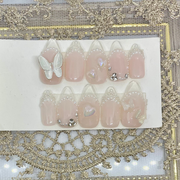 サイズオーダー♡ クリアフレンチワンホンネイルチップ　ピンクベージュ size order nailtip 3枚目の画像