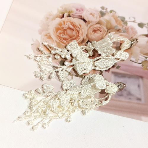 ハンドメイドrococo調フラワーフレームタッセル3連プレート