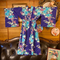 和洋折衷 浴衣 リメイク ワンピース ドレス 帯サッシュベルト レトロ 古着 和 モダン 素敵な花柄　W-247 7枚目の画像