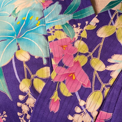 和洋折衷 浴衣 リメイク ワンピース ドレス 帯サッシュベルト レトロ 古着 和 モダン 素敵な花柄　W-247 6枚目の画像