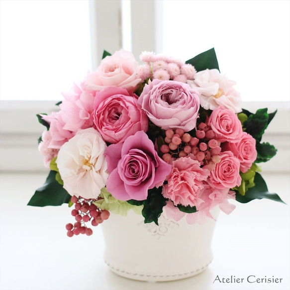 プリザーブドフラワー＜シャルロットM＞ピンク 【お祝い