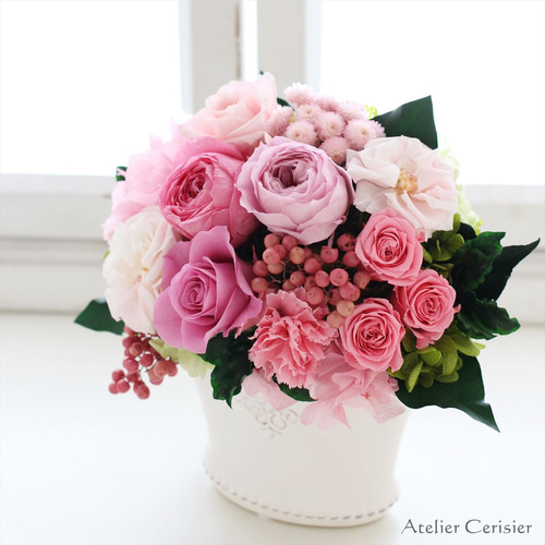 プリザーブドフラワー＜シャルロットM＞ピンク 【お祝い