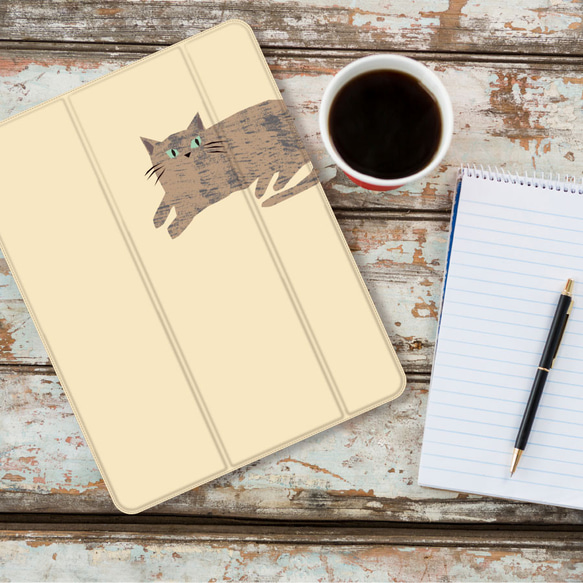 ネコ カフェオレ 幸せ 気分 になる 猫 の イラスト   iPadケース ペン収納 軽量 3枚目の画像