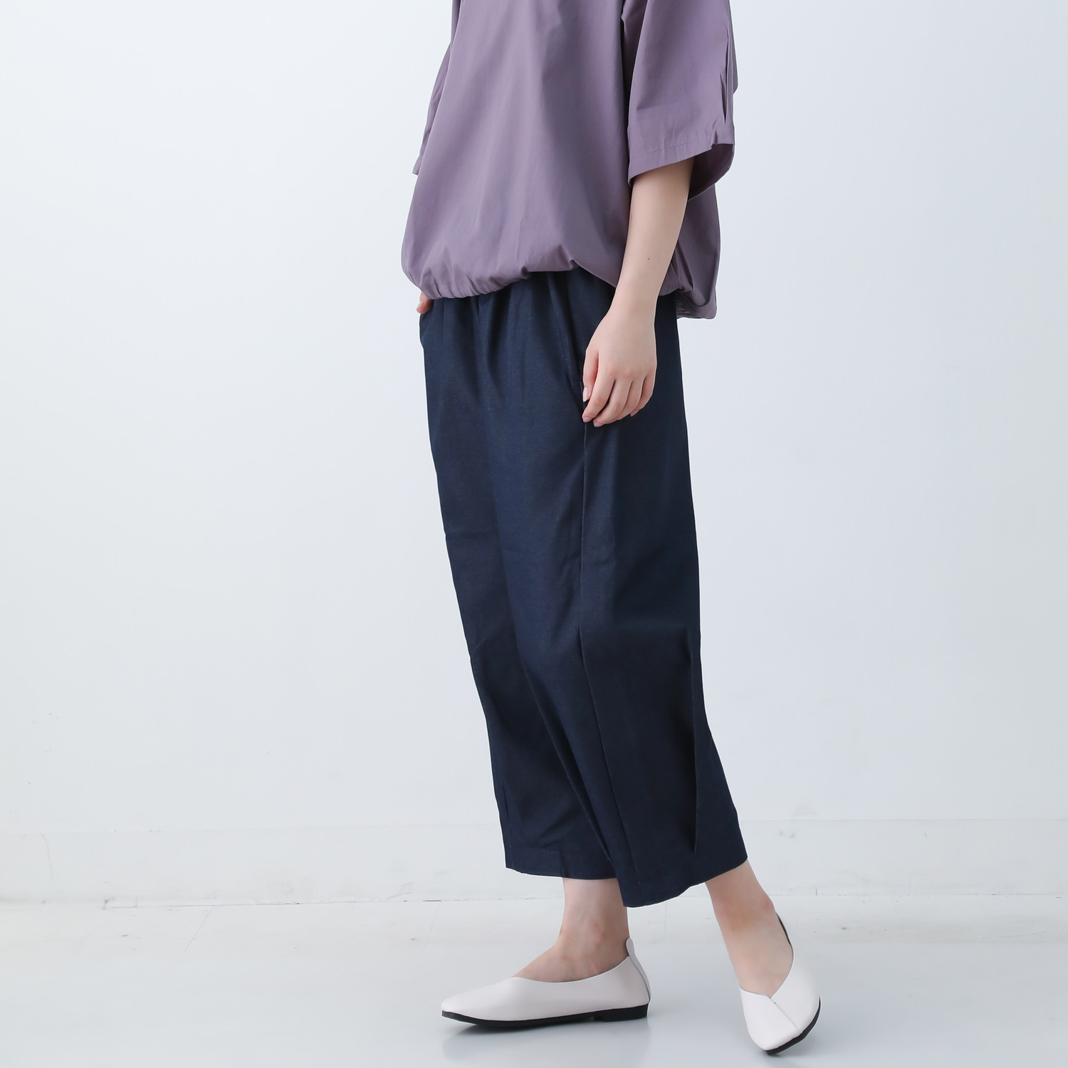 さらり夏用デニムのキレイ目 バルーンパンツ 3サイズ選べる◎丈オーダーも可 ネイビー nunono-52