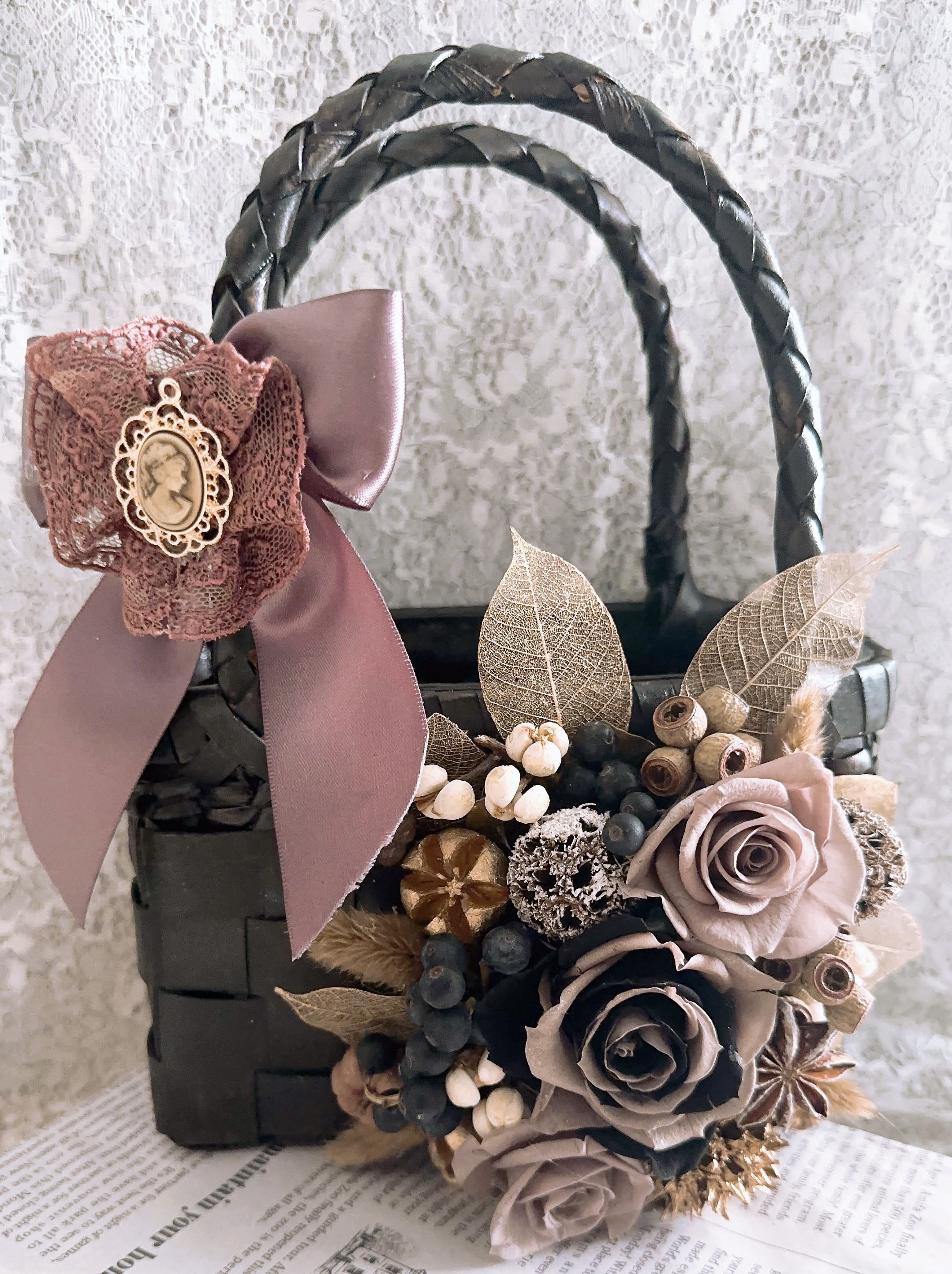 ❤️SALE❤️modernアンティークかごバッグアレンジ