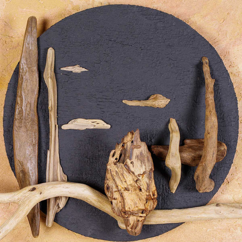 流木で描く山水画（M size）流木アート、壁装飾、円形 ＃5 絵画 金澤