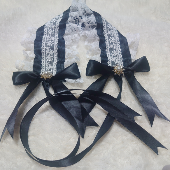 レースふりふり白黒ヘッドドレス ヘッドドレス（アクセサリー