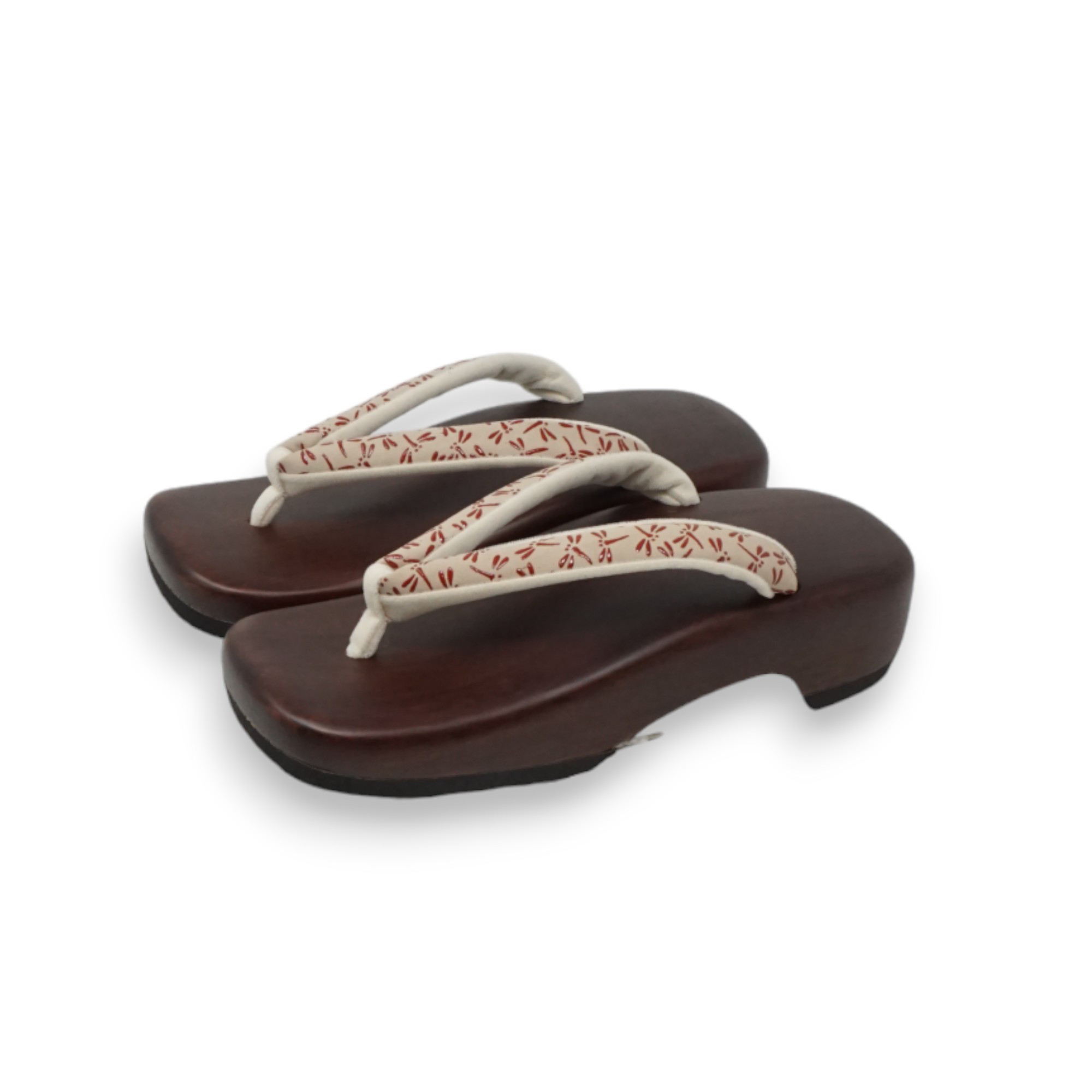 男性下駄 丸右近 赤茶 印伝トンボ柄鼻緒 サイズ：L