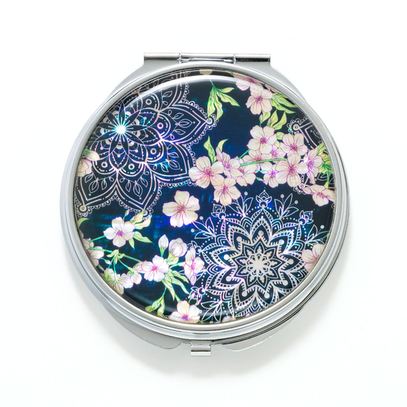 天然貝 コンパクトミラー（夜桜）シェル・螺鈿アート｜母の日 プレゼント・ギフトにおすすめ 3枚目の画像