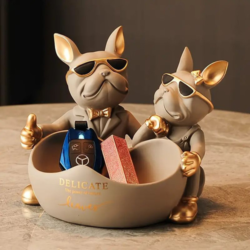 5頭の犬ブルドッグ置物