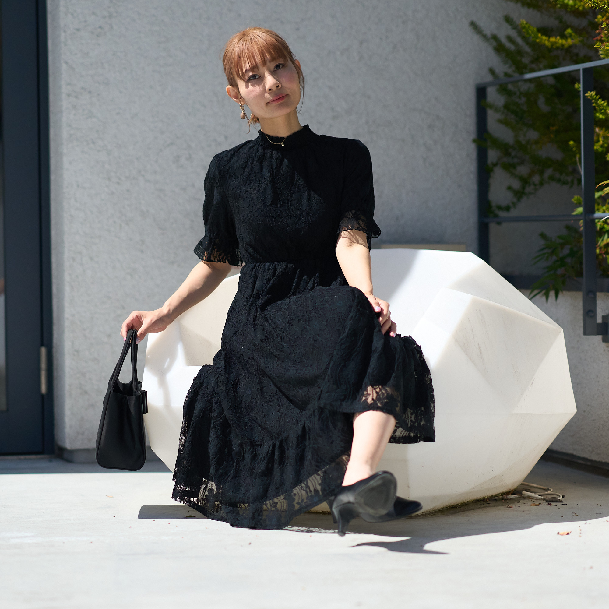 ﾓﾘﾉｶﾞｯｺｳ 総レース半袖フォーマルワンピースドレス【ブラック】結婚式お呼ばれ 法事 冠婚葬祭｜mg-op17-bk