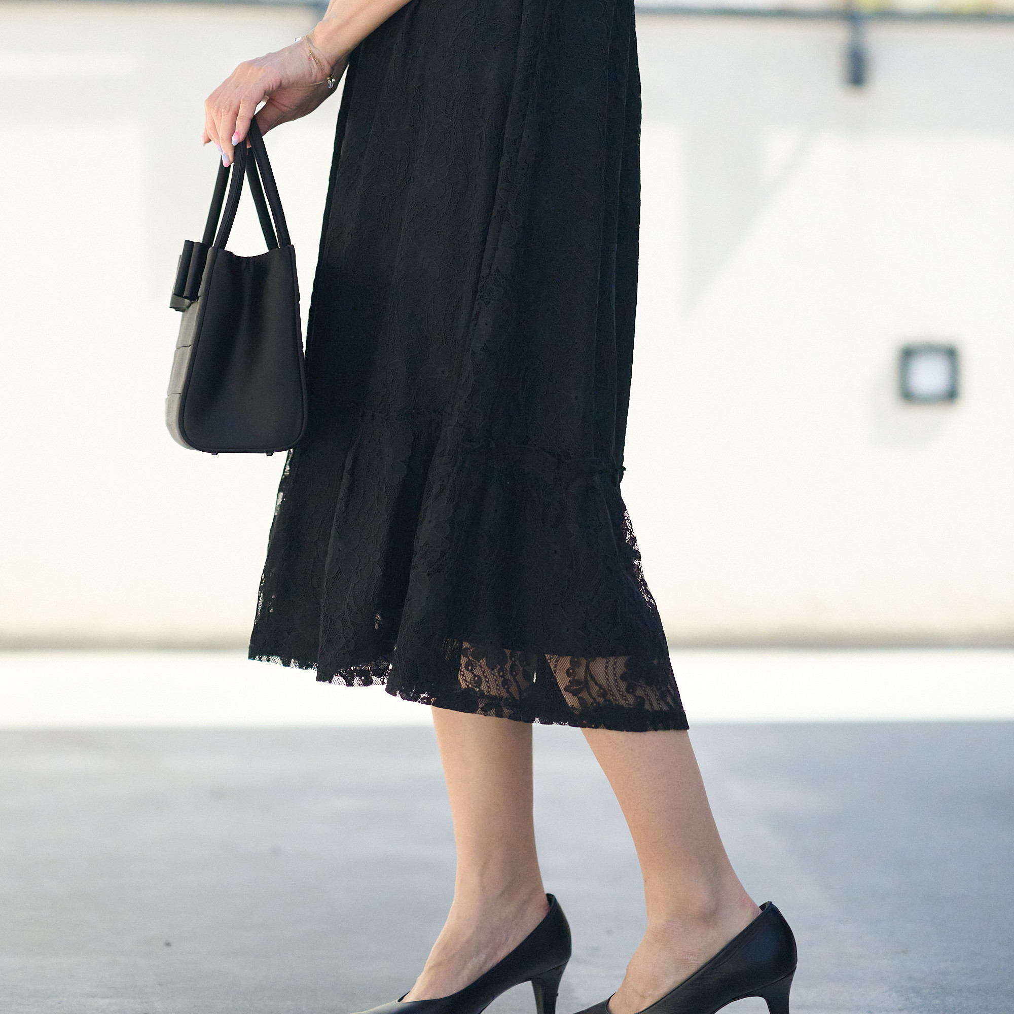 ﾓﾘﾉｶﾞｯｺｳ 総レース半袖フォーマルワンピースドレス【ブラック】結婚式お呼ばれ 法事 冠婚葬祭｜mg-op17-bk