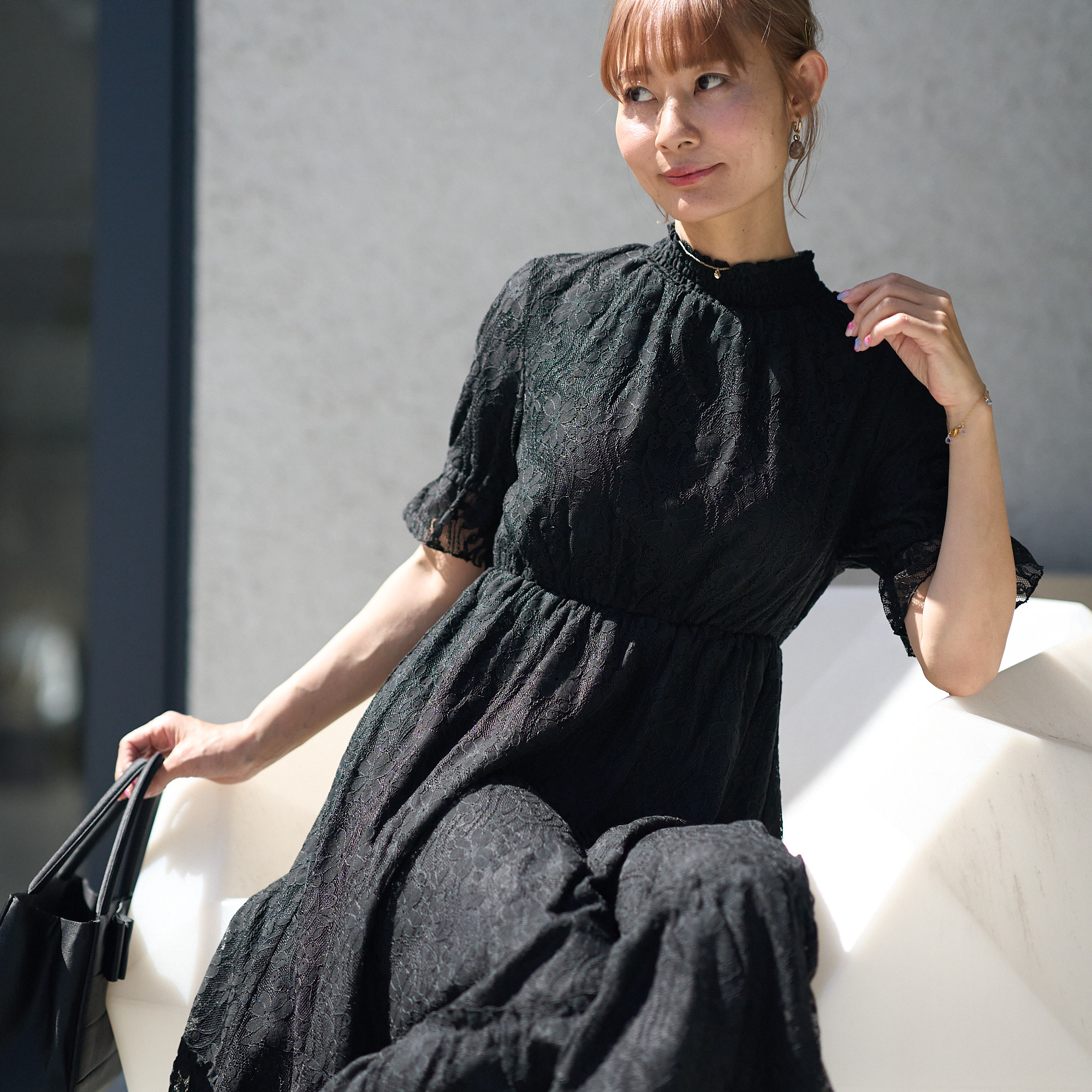 ﾓﾘﾉｶﾞｯｺｳ 総レース半袖フォーマルワンピースドレス【ブラック】結婚式お呼ばれ 法事 冠婚葬祭｜mg-op17-bk