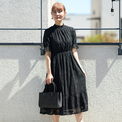 Morino Gakko 全蕾絲短袖正式一件式連身裙 [黑色] 婚禮邀請函、追悼會、典禮場合 第4張的照片