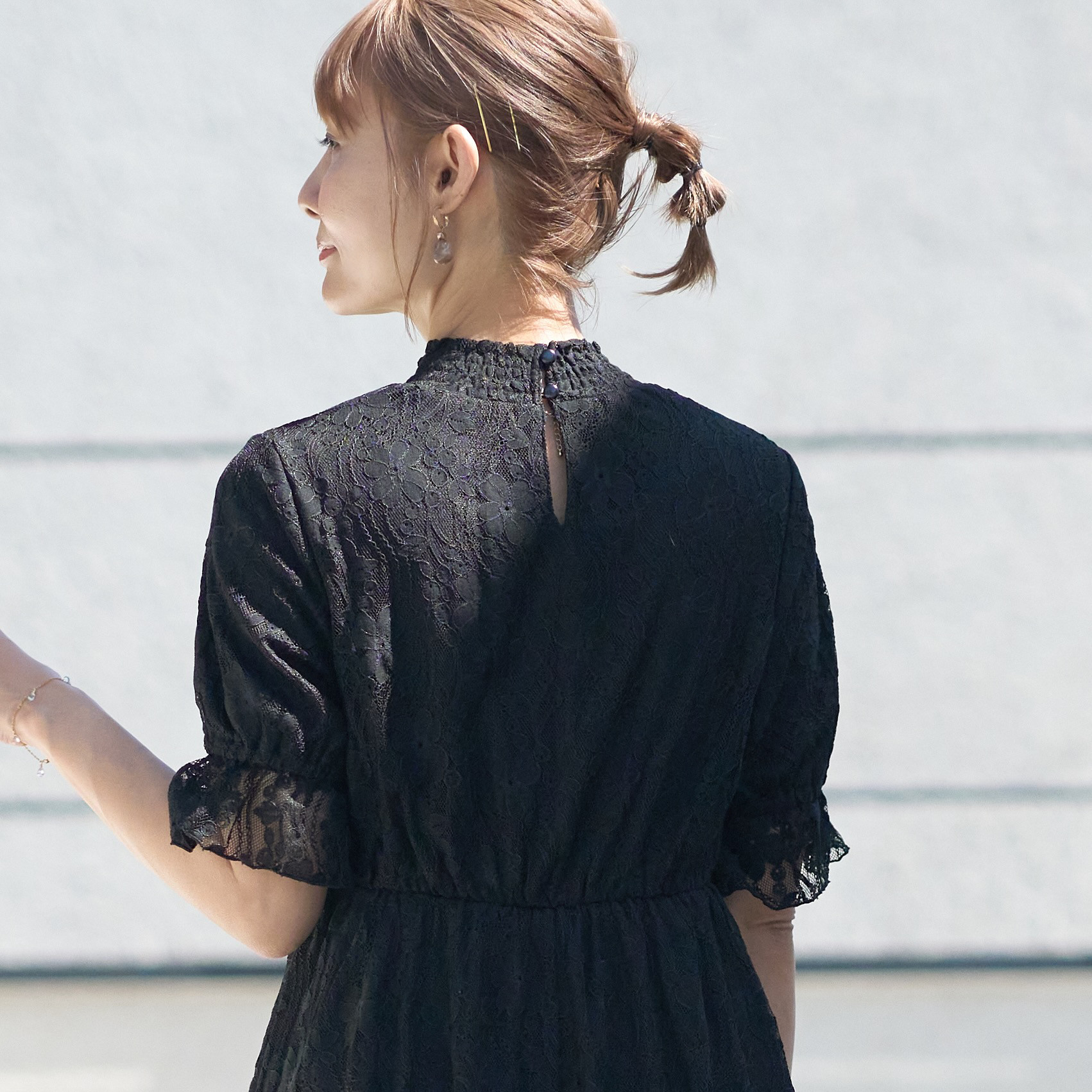 ﾓﾘﾉｶﾞｯｺｳ 総レース半袖フォーマルワンピースドレス【ブラック】結婚式お呼ばれ 法事 冠婚葬祭｜mg-op17-bk