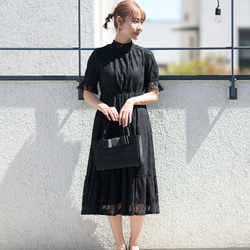 Morino Gakko 全蕾絲短袖正式一件式連身裙 [黑色] 婚禮邀請函、追悼會、典禮場合 第3張的照片